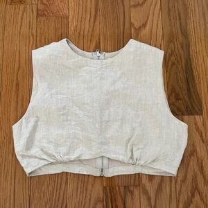 Dissh Spencer Pearl Linen Crop Top Womens 4 Tan Linen Minimalist Casual Basic